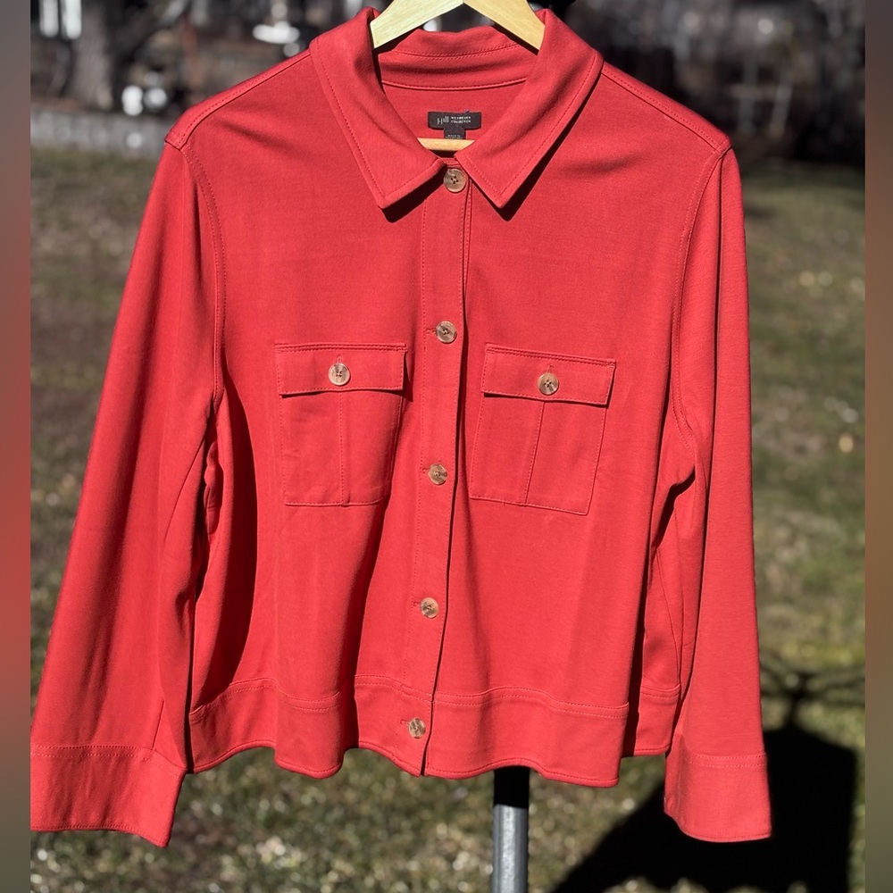J.Jill Wearever Collection Double Face Jersey Flap Pocket Jacket Burnt Orange 1X - Picture 6 of 10